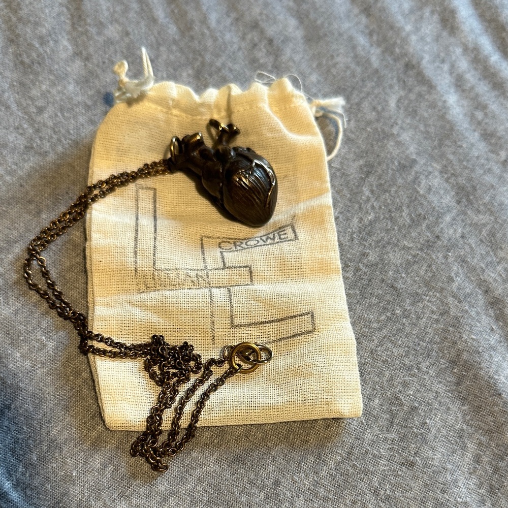 Lillian Crowe bronze tone anatomical heart pendant necklace